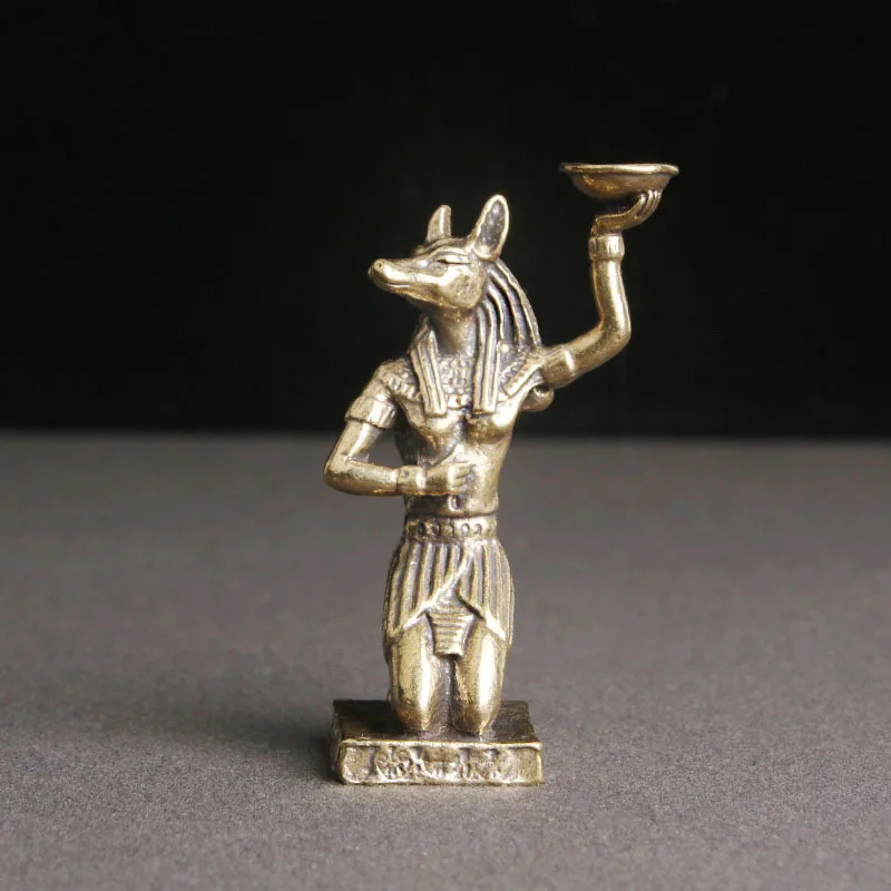 

Vintage Brass Ancient Egyptian Anubis Statue Desktop Ornament Creative Sandalwood Platform Crafts