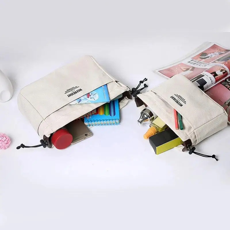 Drawstring Canvas Storage Organizer Multi-Pockets Portable Liner Bag for Makeup Skincare Products Travel Packing