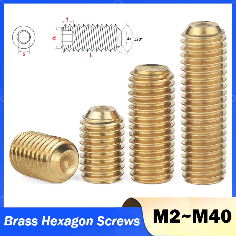 Hexagon Socket Screws Without Head Brass Recessed Set Screws M2 M2.5 M3 M4 M5 M6 M8 M10 M12 Length 2/3/4/5/6/8/10/12/16/20~40mm