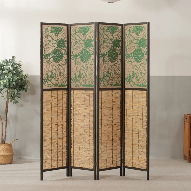 4 Panel Movable Folding Partition Wall Screen Modern Simple Rattan Weaving Paper for Office Home Entrance Hotel Decoration