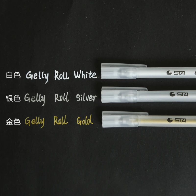 Card Lover STA 7005 Highlighter Gold Silver White Tricolor Gel Pen for Student School Office Stationery