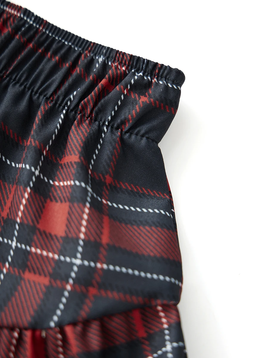 Women s Plaid Print Mini Skirts Elastic Waist Holiday A-Line Skirts Layered Ruffle Skirts