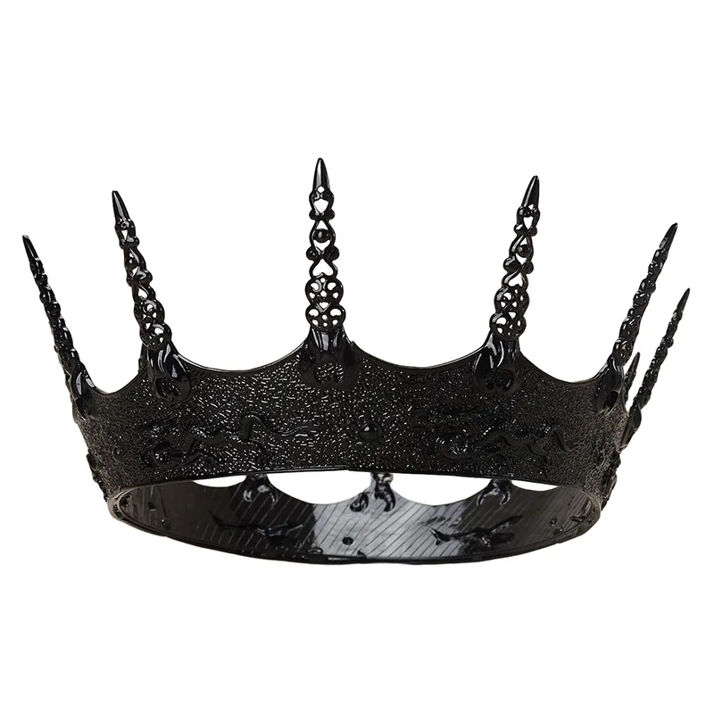 NiuShuya Simple Black Thorn King Iron-Blooded Dark Wind Crown Hollow Carved Tiaras Jewelry Men Women Headdress Hair Accessories