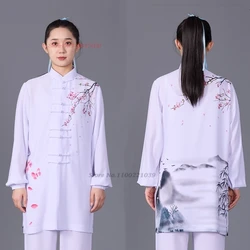 2026 chinese tai chi uniform wushu kung fu training practice martial arts wing chun flower print tops+pants set outdoor sports