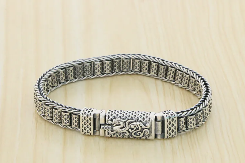 925 Sterling Silver Dragon Scale Bracelet Chinese Style Dominant Retro Sword Thick Thai Silver Rotating Bracelet Men's Premium F