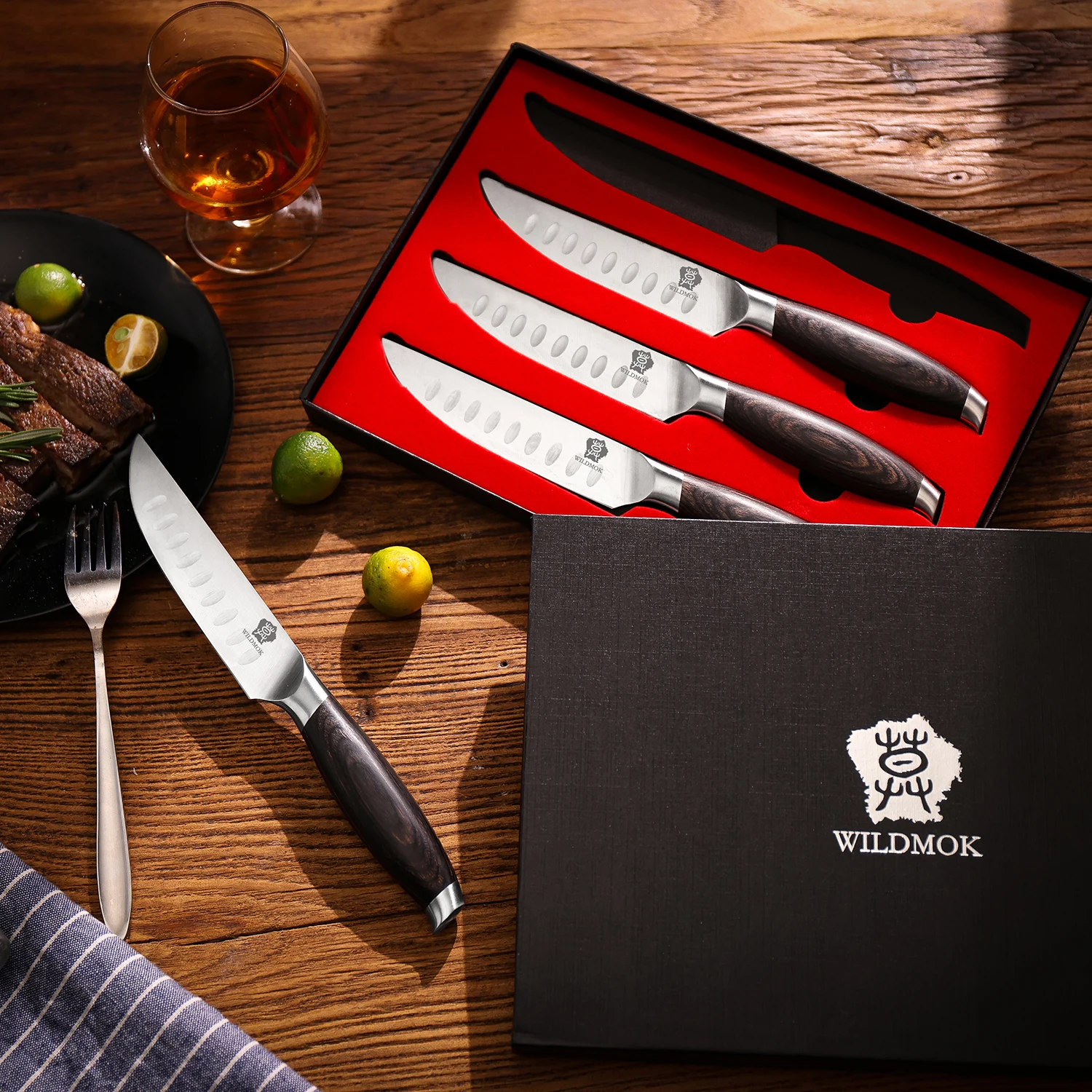 WILDMOK 5 Inch Steak Knife Set, German Stainless Steel Blade with Pakkawood Handle Sharp Durable For Home Restaurant Beef Steak