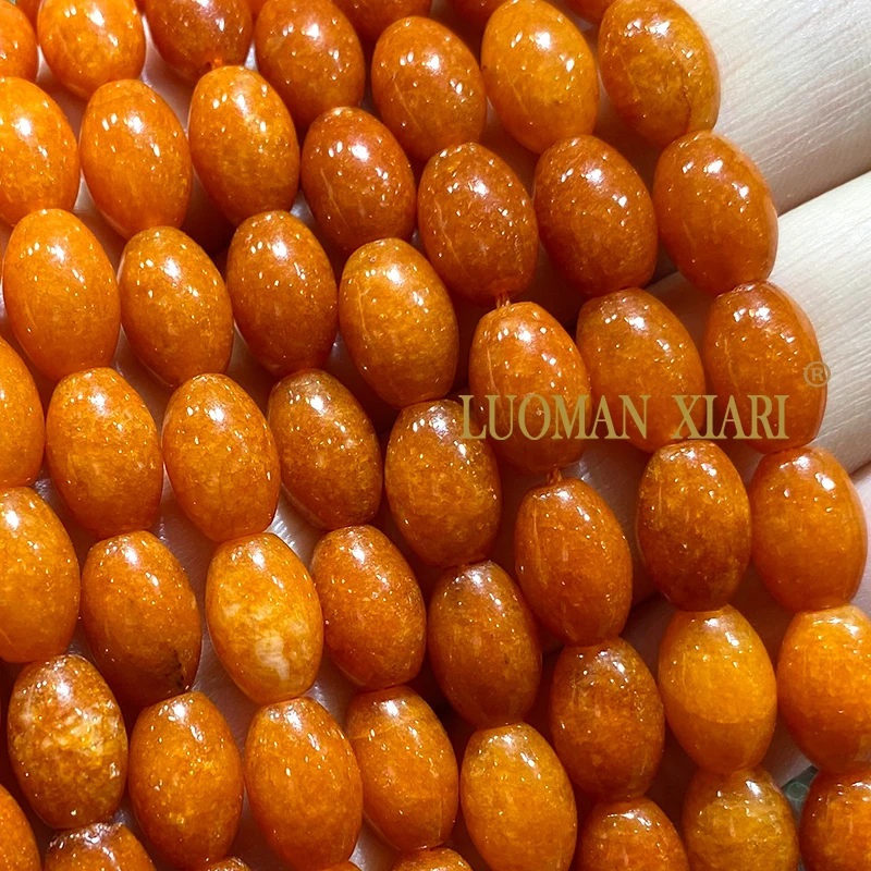 8x12MM Oval Natural Stone Orange Angelite Chalcedony Loose Rice Spacer Beads for Jewelry Making DIY Bracelet Accessories Charms