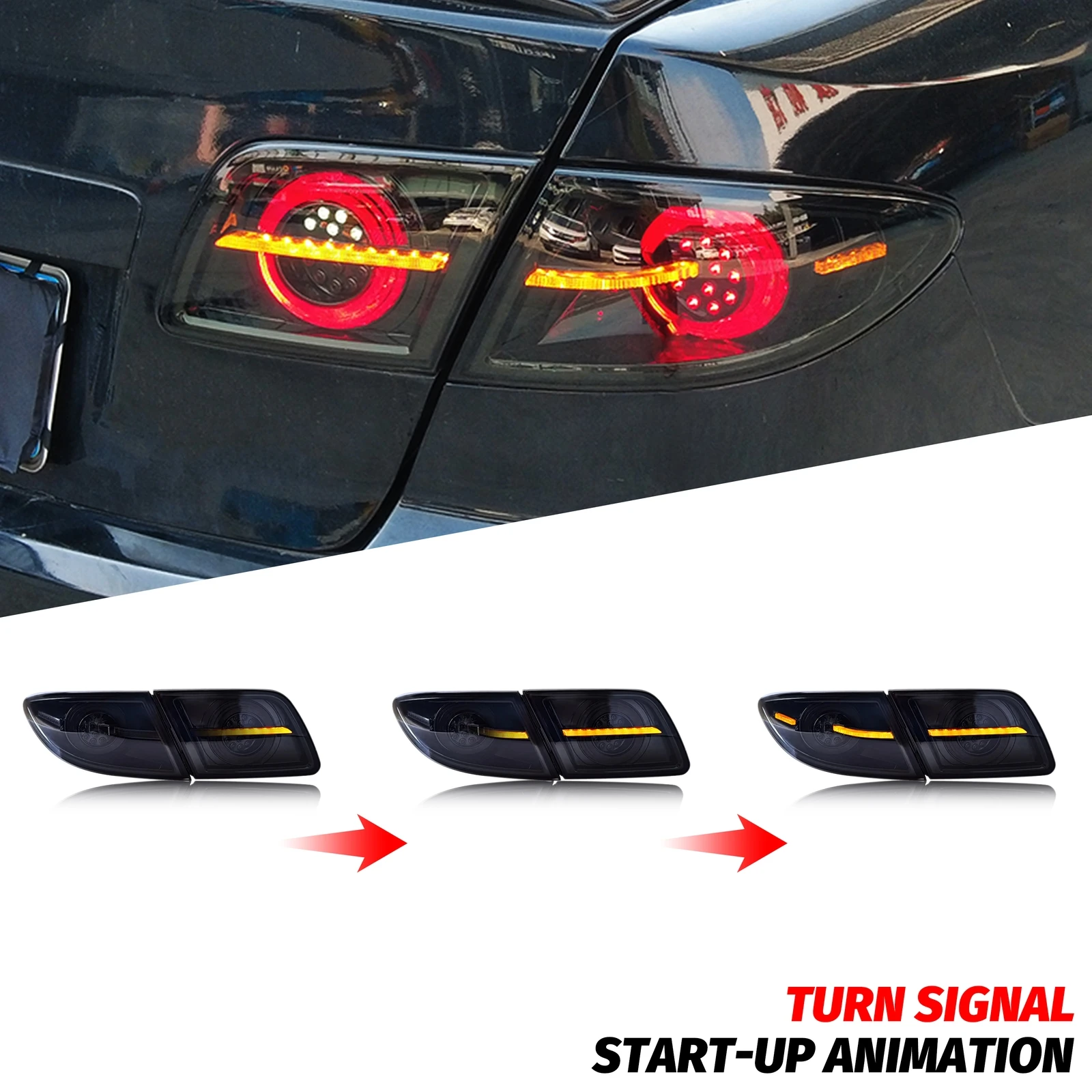 Luci posteriori a LED per Mazda 6 2002-2008 Berlina Berlina Animazione dinamica Lampeggiante sequenziale Nero Gruppo lampade posteriori