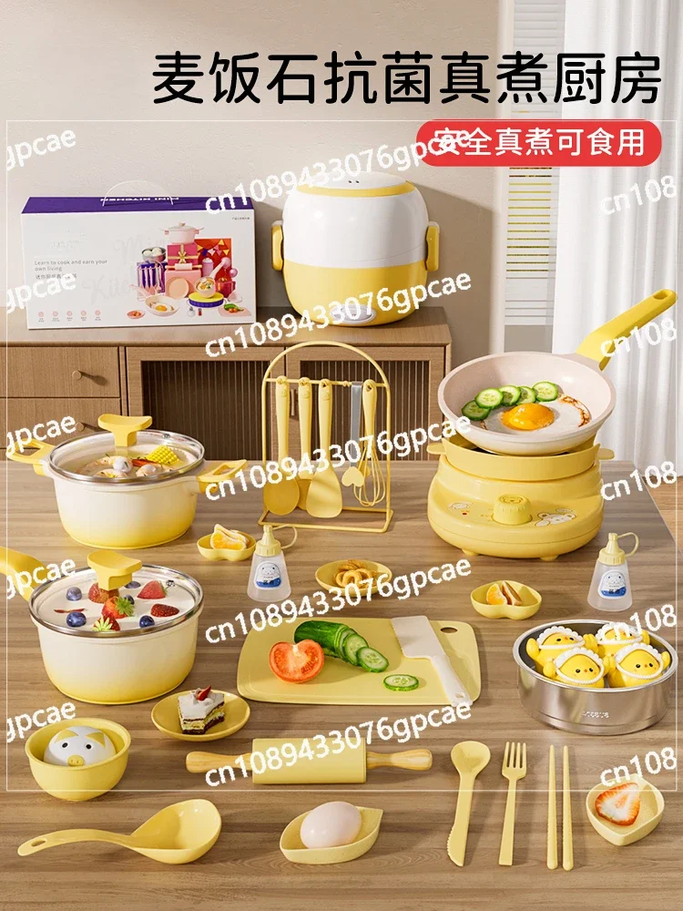 

Children's Mini Kitchenette Real Cook Full Set Real Edible Cooking Kitchenware Set Girl Toys Birthday Gift