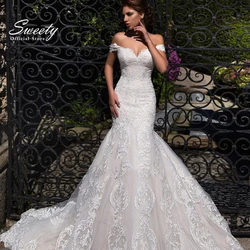 Mermaid Wedding Dress Elegant Embroidered Lace On Net With Slim-Line Boat Neck Sleeveless Lace Up Vestido De Novia Customized ﻿