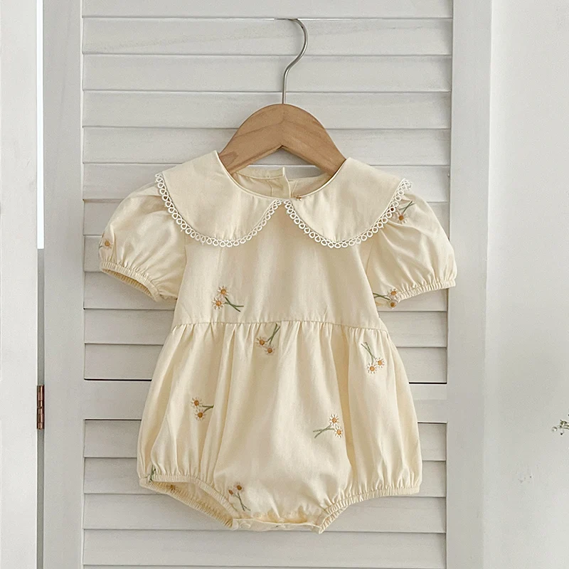 Baby Girls' Lace Collar Embroidered Flower Dress Romper 3