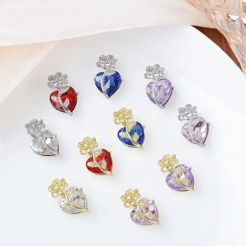 

50pc 14*20mm Gold color Alloy Material Crystal Flower heart charm For DIY handmade Wedding Handmade Jewelry Making