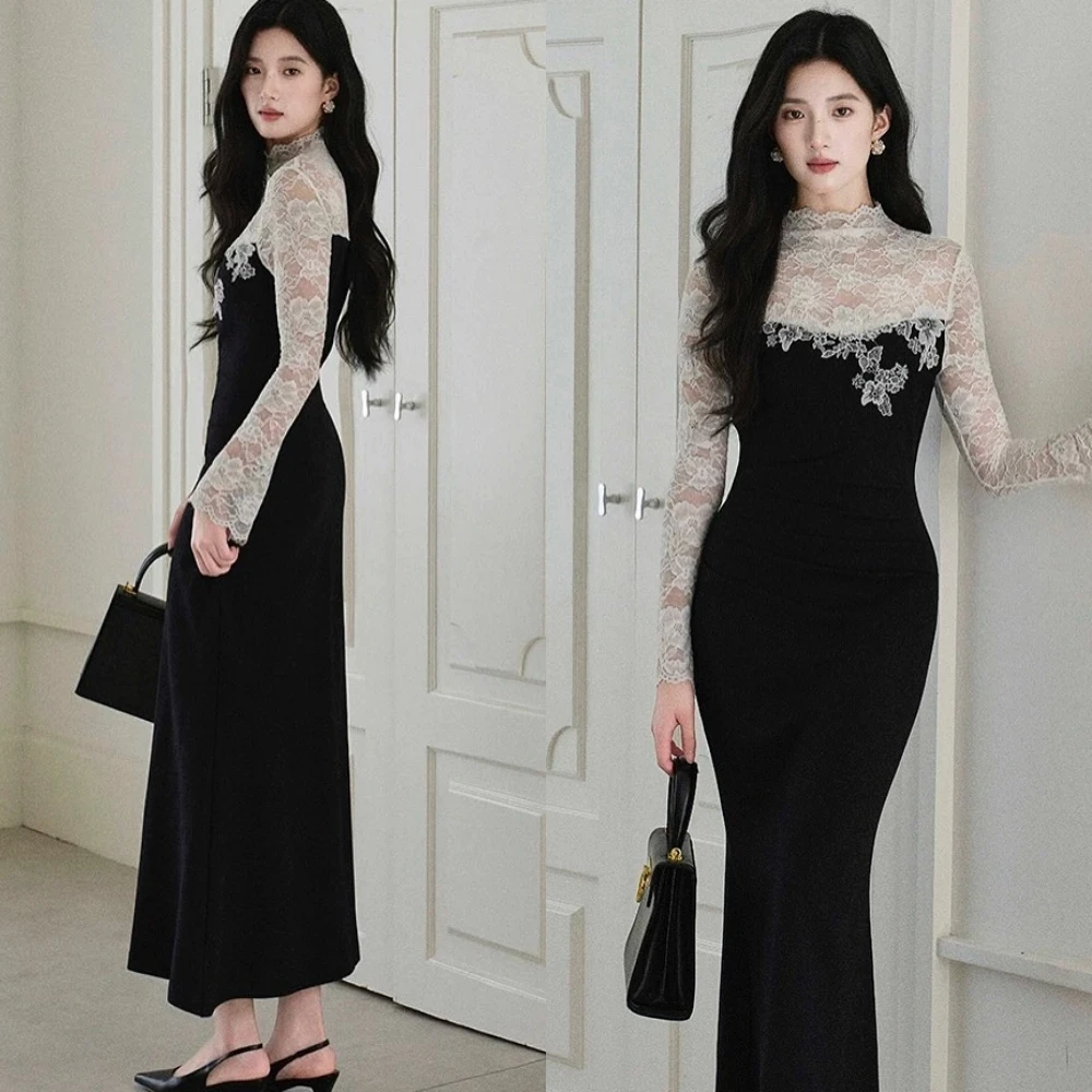 Personalizado sereia tripulação pescoço elegante gracioso vestido de noite clássico delicado vestidos de celebridades moderno vestido de festa de alta qualidade