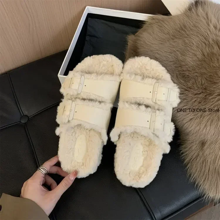 Womens Slippers Outdoor Slides Pantofle Flock Platform Fur Flip Flops 2025 Flat Plush Autumn Fabric Rome Shoes House Med Shoes image 4
