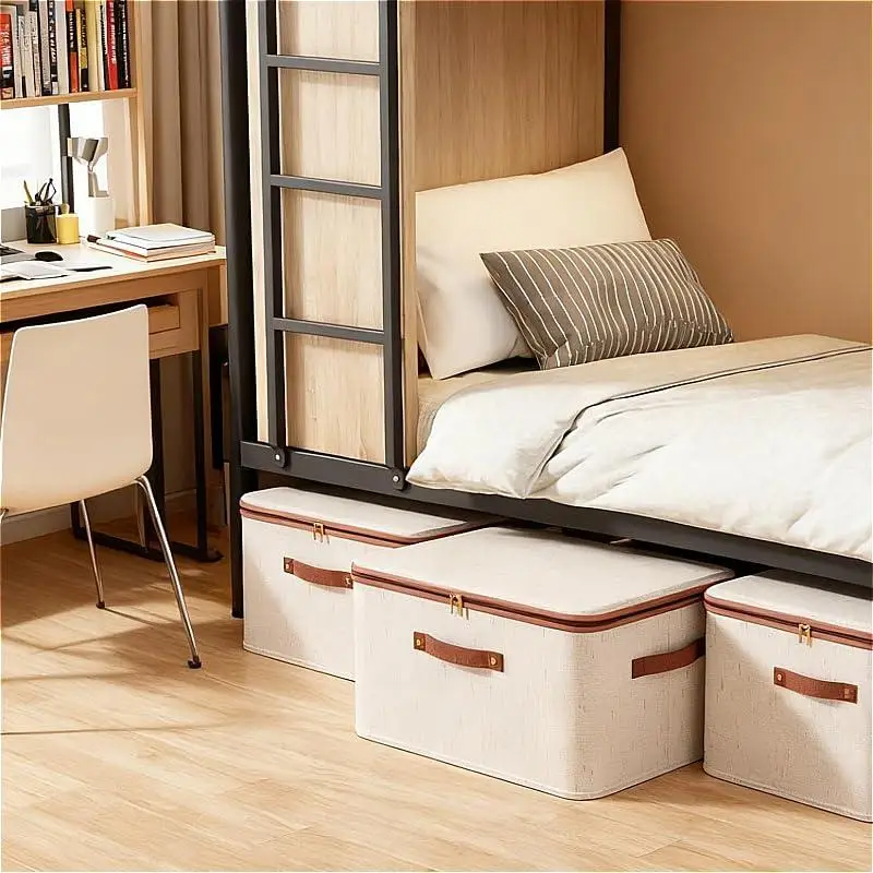 Cotton Linen Foldable Clothes Storage Box With Zipper Lid Portable Space Saving Durable Wardrobe Organizer For Home Closet Use view 5