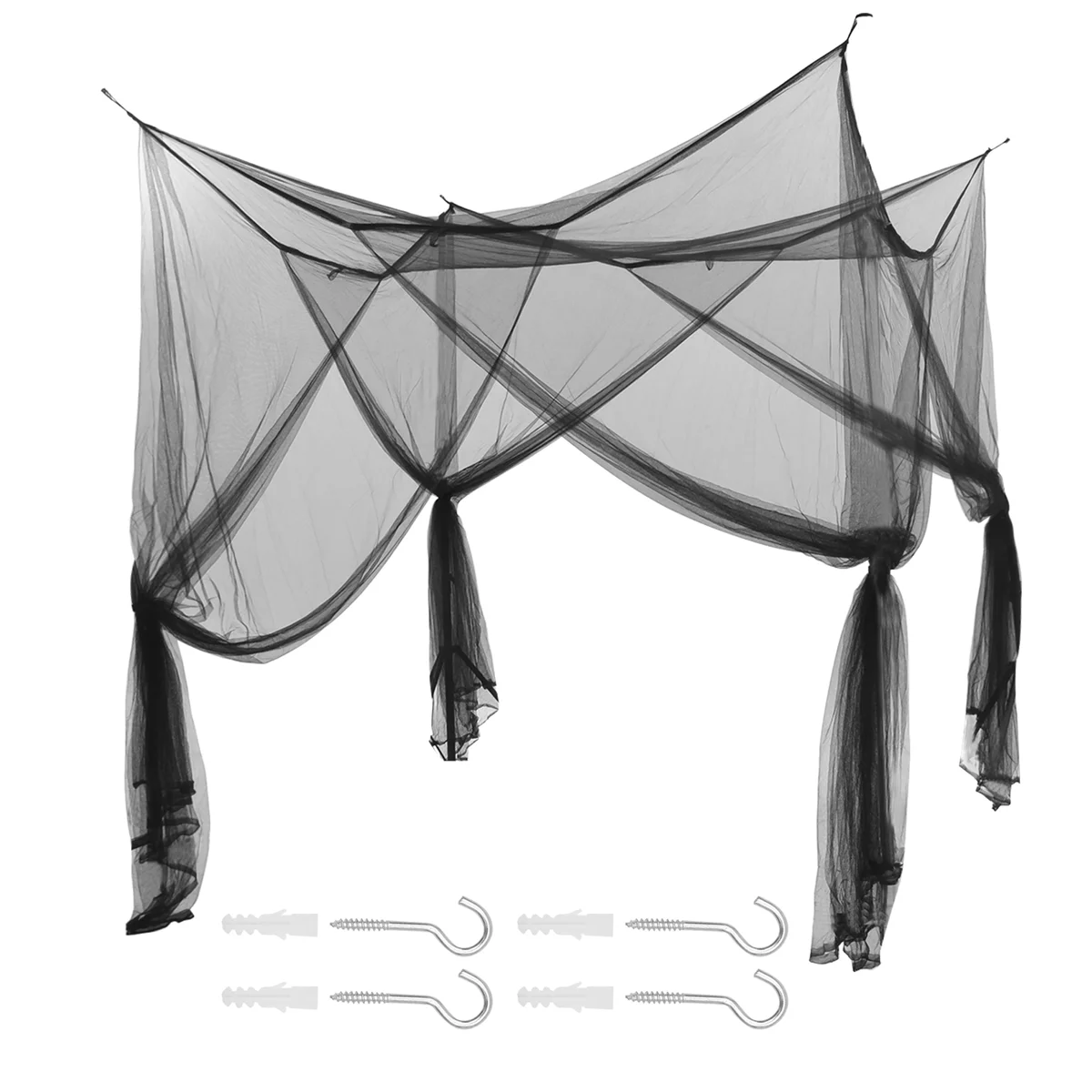 4-Corner Bed Netting Canopy Mosquito Net for Queen/ Sized Bed 190*210*240cm (Black)