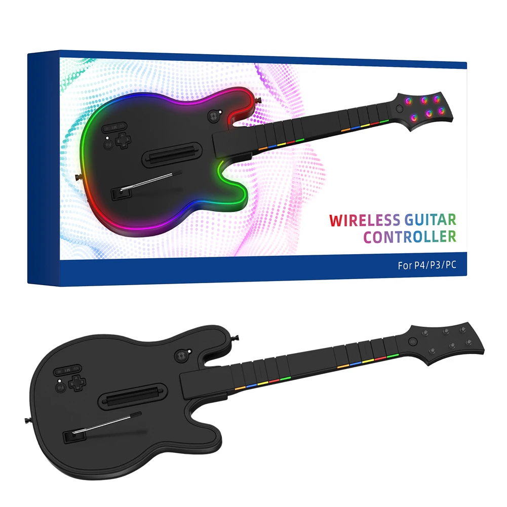 Wireless Guitar Controller 2.4G Console Gamepad with Strap & Wireless Dongle PC Controller for PS4 PS3 PC Guitar Hero Clone Hero