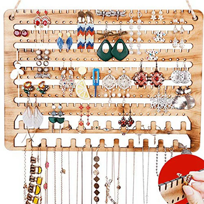 Wooden Jewelry Organizer Wall Mounted, Hanging Jewelry Organizer Earring Organizer Necklace Holder Bracelet Holder