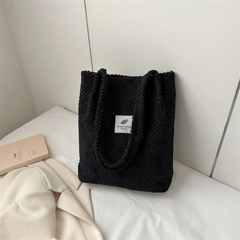 2024 Arts Shoulder Bags For Women New Canvas Bucket Handbags Corduroy Fashion Casual Bags Solid Color Famous Brand Bags