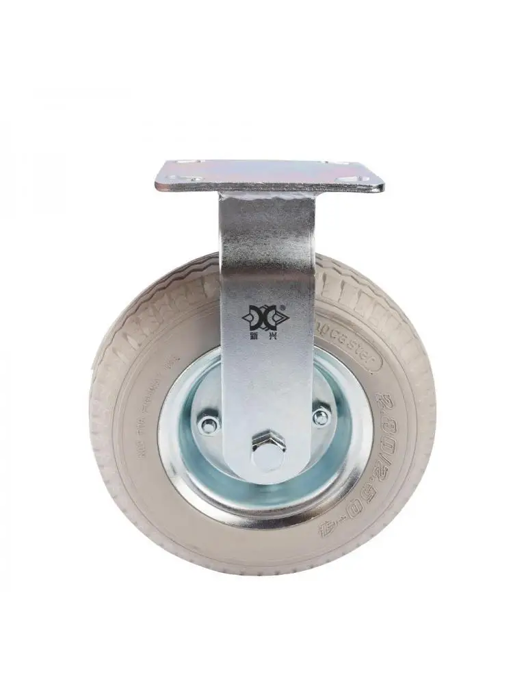 1 Pcs Heavy Duty 8-inch Galvanized Pu Foam Fixed Wheel Solid Gray Rubber Caster Inflatable Free Push