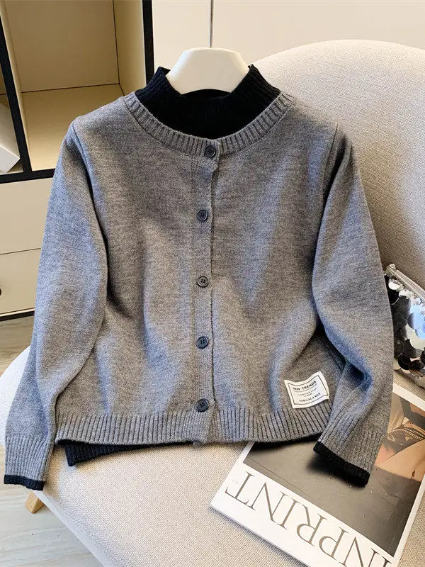 

Женская трикотажная кофта с длинным рукавом, свободного кроя, на одной пуговице, с круглым вырезом, для повседневной носки, зимний сезон