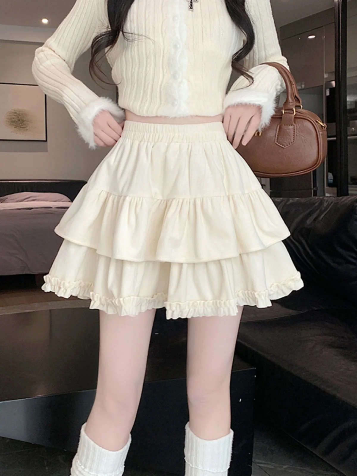 Spódnica Plus Size Fairy T z wysokim stanem, bufiasta, warstwowa, jesienno-zimowa, nowa kolekcja, damska, delikatna, modna spódnica.