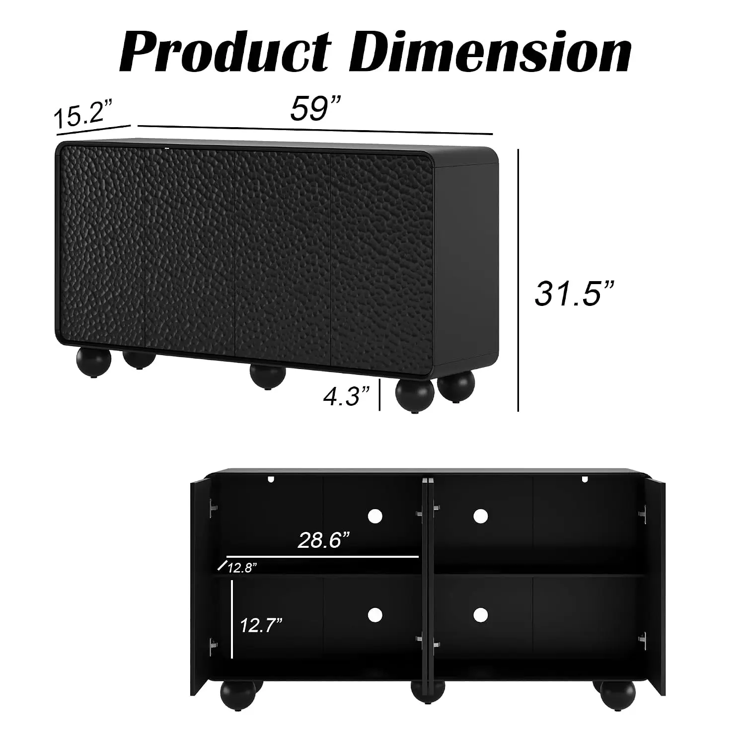 Modern Sideboard Buffet Cabinet With Storage, 4-Door Accent Credenza 59