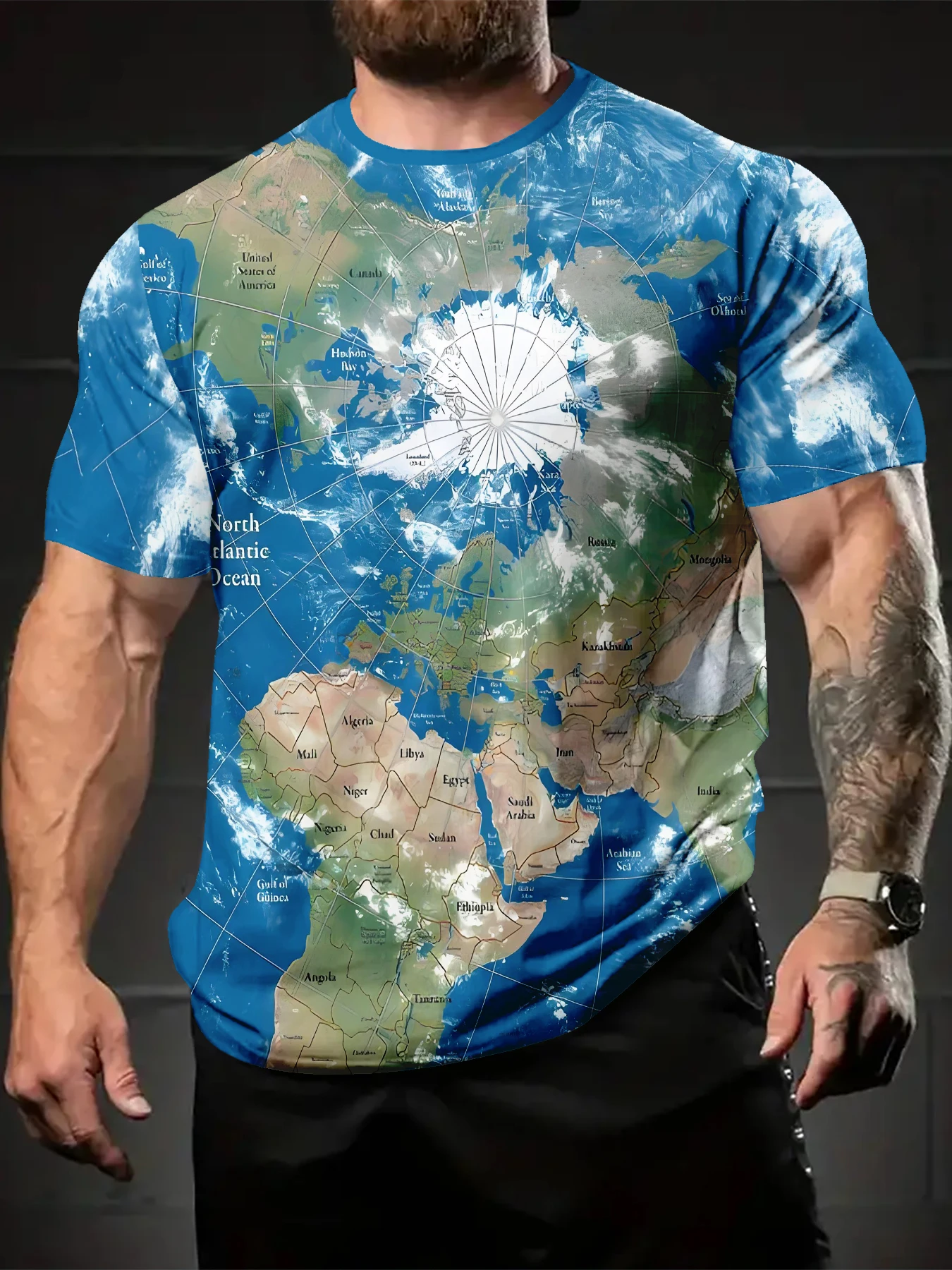 Crew Neck T-Shirt For Men, Planet Surface Cloud Scenery Pattern