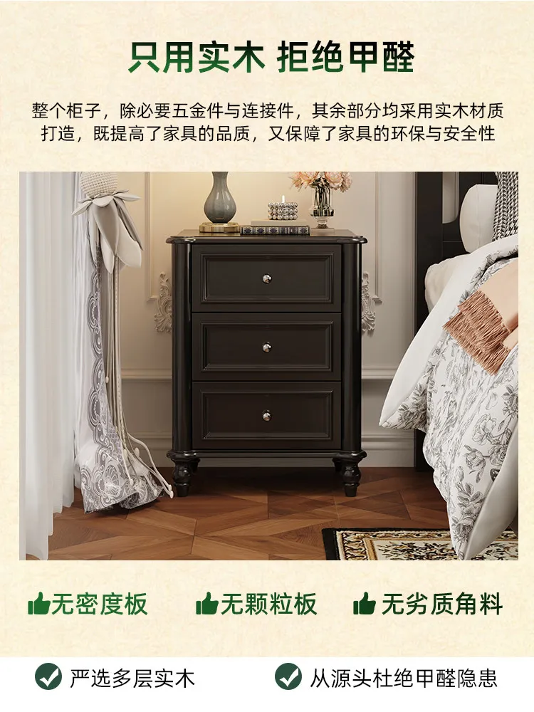 For olid wood bedside table, painted bedroom bedside side cabinet, black antique three-pump locker
