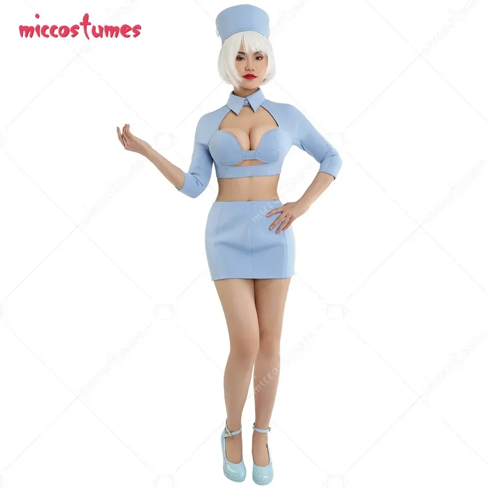 Miccostumes Adult Women Vintage Airline Stewardess Halloween Costume For Retro Party