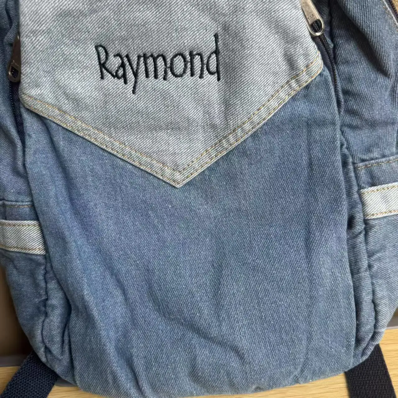 Handmade Custom High-quality Denim Bag, Personalized Kindergarten Bag, Casual Travel Snack Backpack, Christmas Gift, With Name