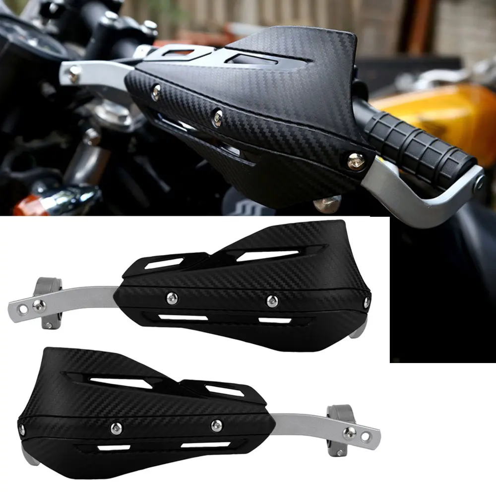 Universal Motorcycle Handguards Carbon Look Plastic Hand Guard with Aluminum Alloy Bracket Handlebar Protector for Dirt Bike ATV