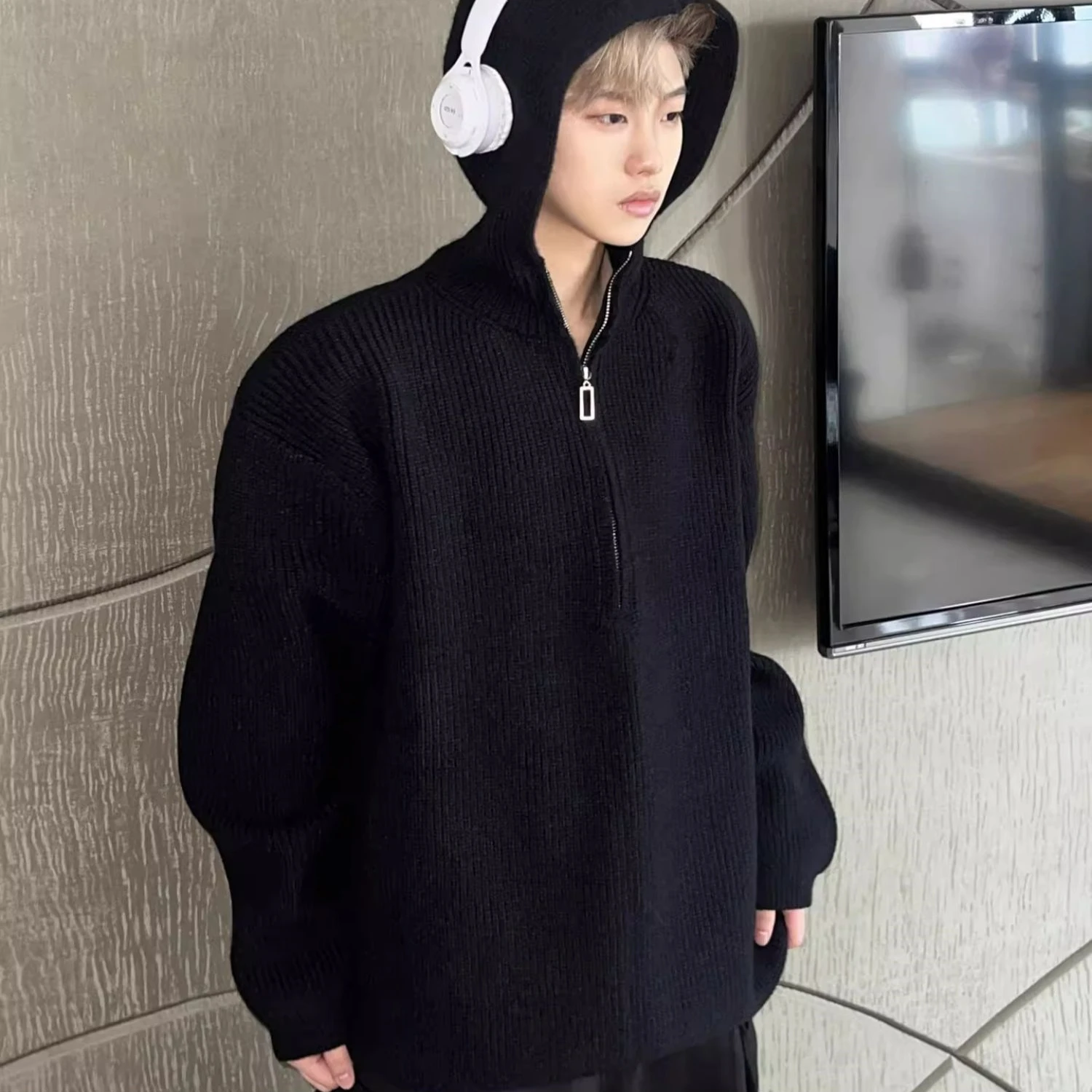 

Мужской свитер больших размеров на осень-зиму, 300 пу, простой, в стиле Hong Kong Fashion, свободный, вязаный, из полиэфирного волокна, для повседневной носки