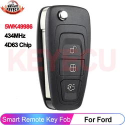 KEYECU P/N: 5WK49986 4D63 Chip 434MHz For Ford C-Max S-Max Focus MK3 Grand Mondeo 2010-2018 Smart Key Remote Control HU101 Blade