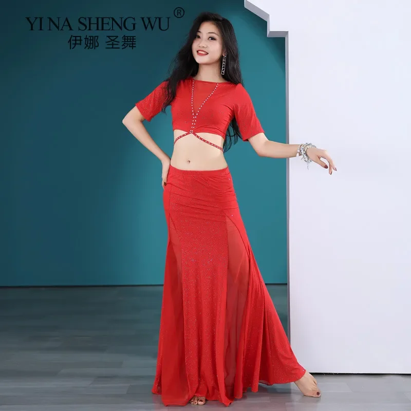 

Женская летняя тренировочная одежда для танца живота и юбка «рыбий хвост» с блестками, одежда для восточных танцев, групповая одежда, топ для танцев