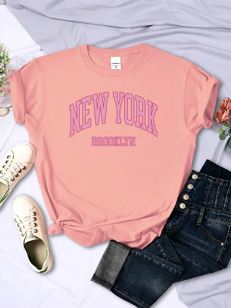 Camiseta con estampado de Brooklyn de Nueva York para mujer, ropa Vintage, camisetas transpirables de manga corta, camisetas informales de moda para mujer