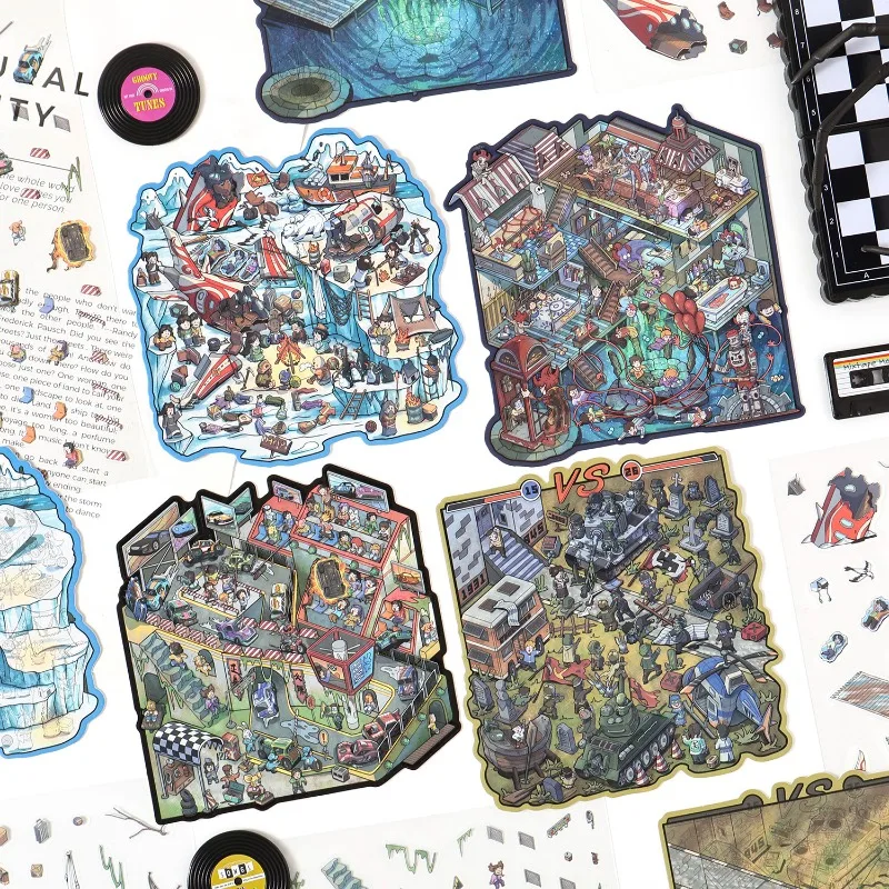 DIY Decor Horror Theme 3D Stickers Creepy Micro Landscape Decals for Diorama Journal Scary Scene Buildup Stickers Kids Gift