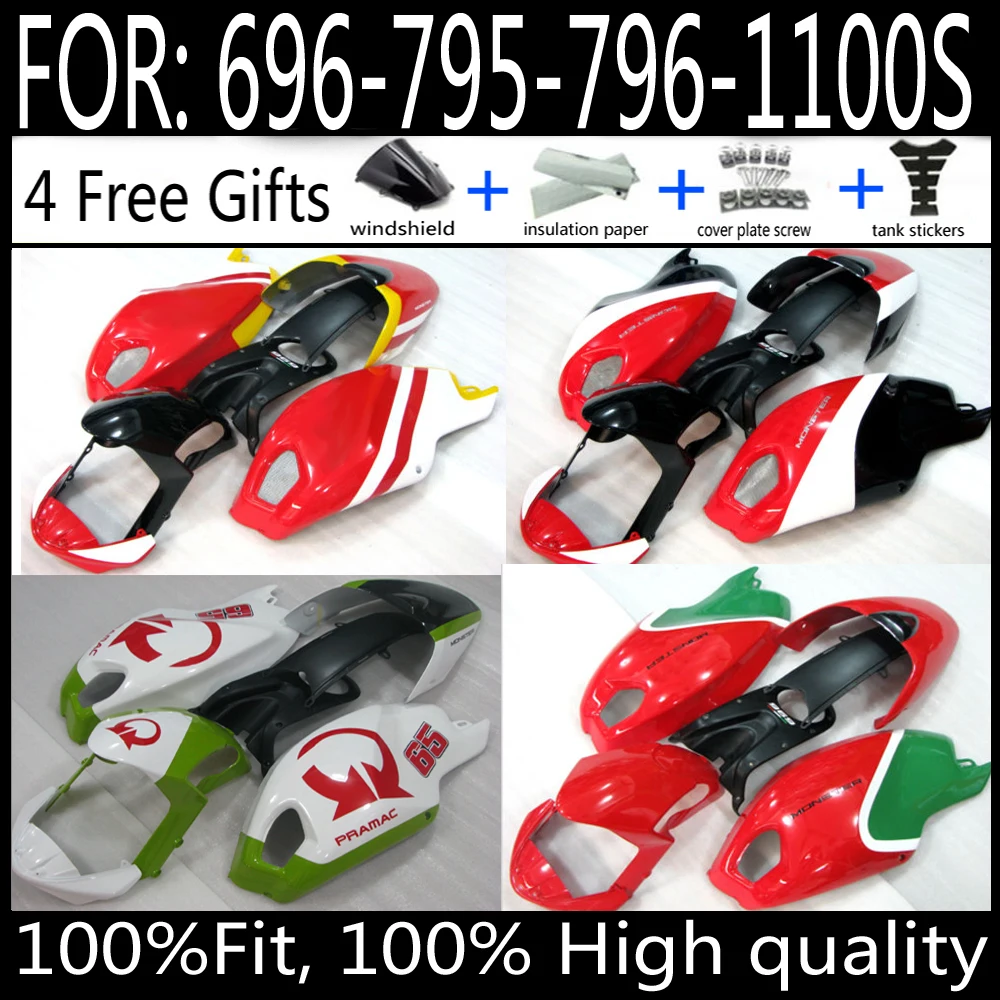 

Motorcycle fairings Accessories Fit for Ducati Monster 696 796 1100 EVO full Fairing Set Bodywork ABS Injection Panel Kit