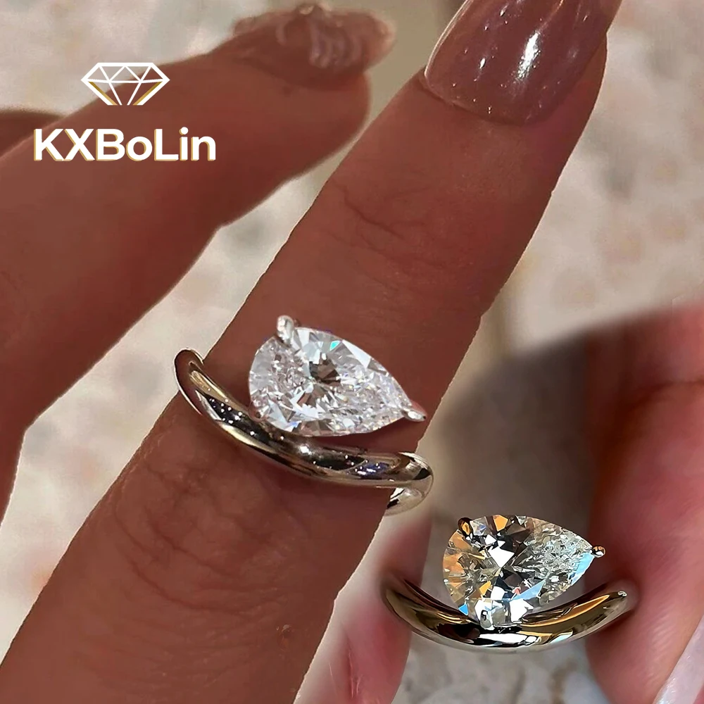 

Обручальное кольцо с муассанитом 1,5 карата в форме капли, серебро S925, с сертификатом, кольцо-солитер с грушевидным бриллиантом для женщин