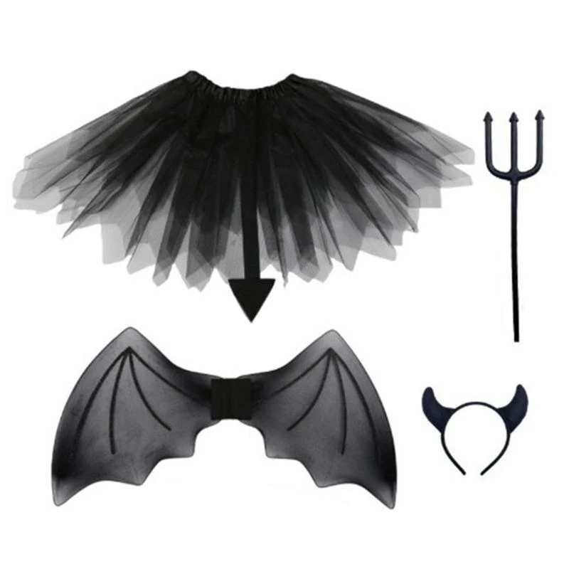 مجموعة أزياء الأميرة R1WE للفتيات بألوان قوس قزح، إكسسوارات أزياء الهالوين الشيطانية للأولاد والبنات والحفلات التنكرية