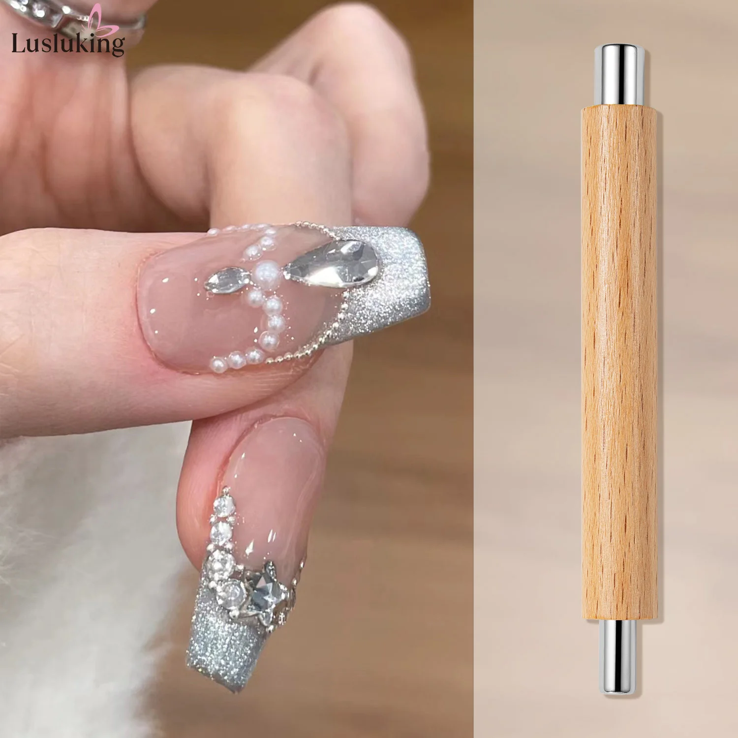 1szt Nail Art Nail Magnetic Stick Cat Eye Magnetic Rod Wooden Handle Cylindrical UV Gel Magnet Tools Double End Nail Design Tools