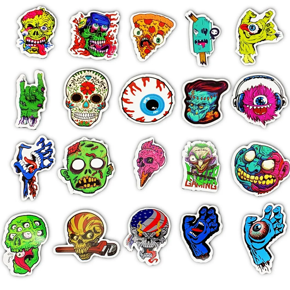 50PCS/Pack Terror Scare Skull Car Sticker Skateboard Laptop Luggage Decals Styling Anime Graffiti Sticker Toys Halloween