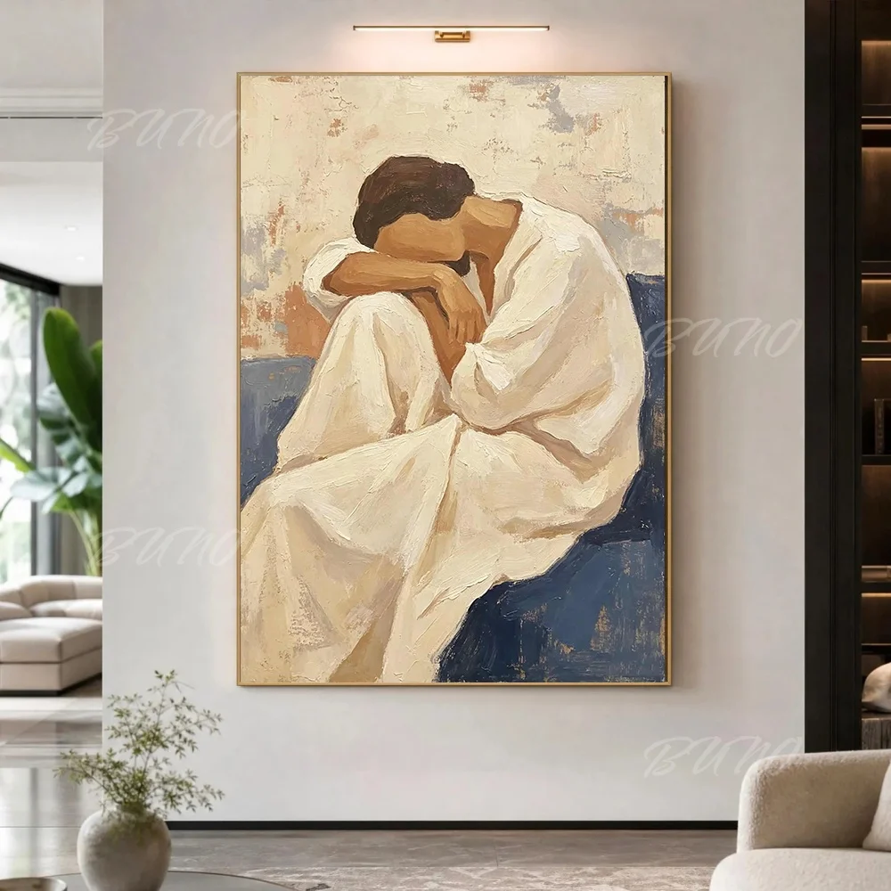Abstract Oil Painting Handmade Original Female Portrait Thick Impasto on Canvas Wall Art for Living Room Bedroom Decor