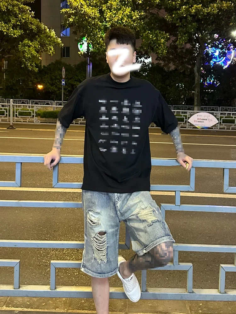 

Retro American Sle Men's Denim orts Summer New Zipper Design Straight Leg Five-Quarter Length Worn-look Casual Jeans