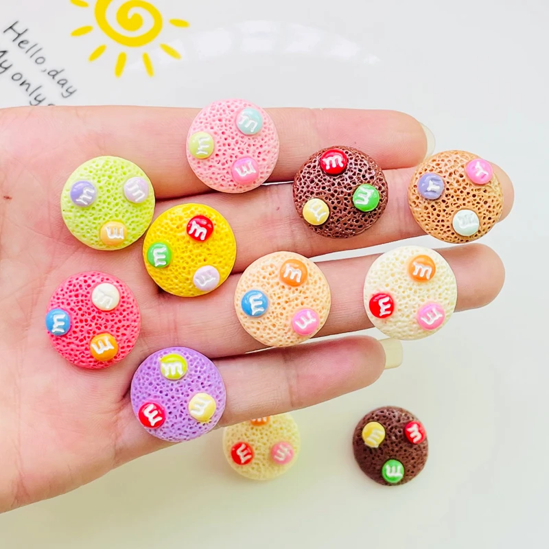 10 Uds nuevo encantador Mini dibujos animados Kawaii M Bean Candy Biscuits serie resina Diy joyería horquilla accesorios decorar A127
