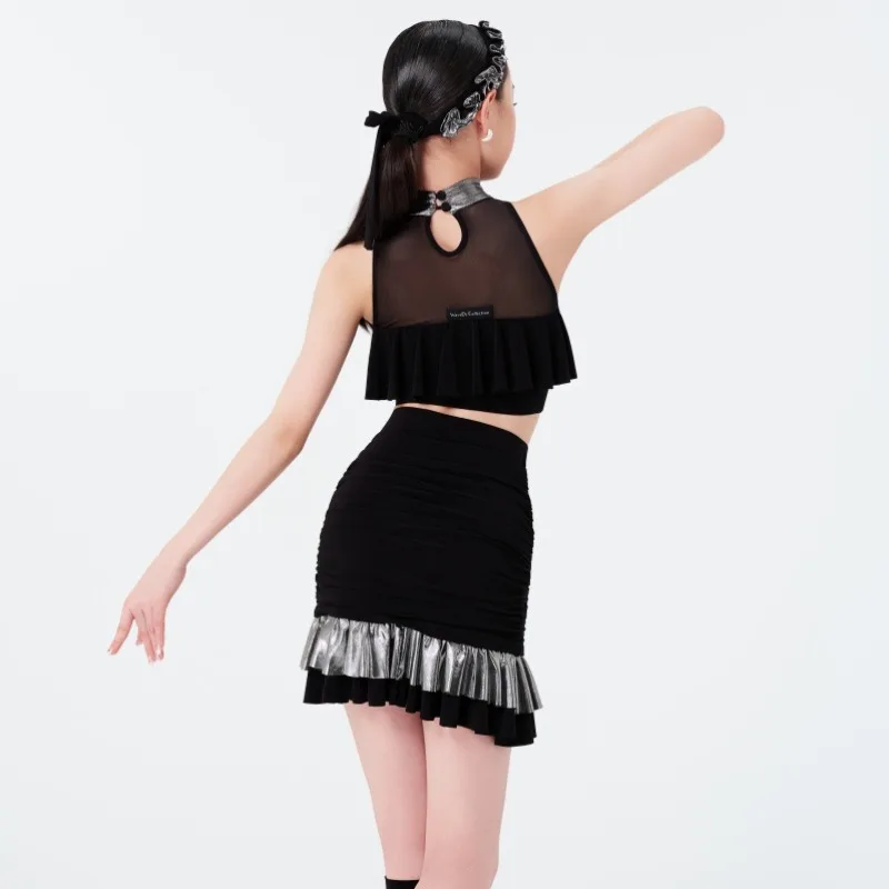 UK Latin Dance Wear New Spring Summer Kids Girls: Starry Ocean Galaxy Dance Set, Sea Night Performance Costume ballroom dance