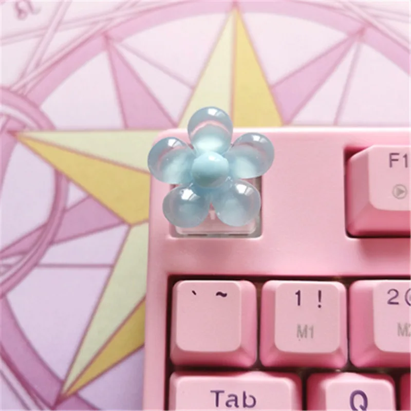 Teclas fofas de desenho animado para teclado mecânico, decoração personalizada artesanal, modelo de flor transparente, para teclas diy