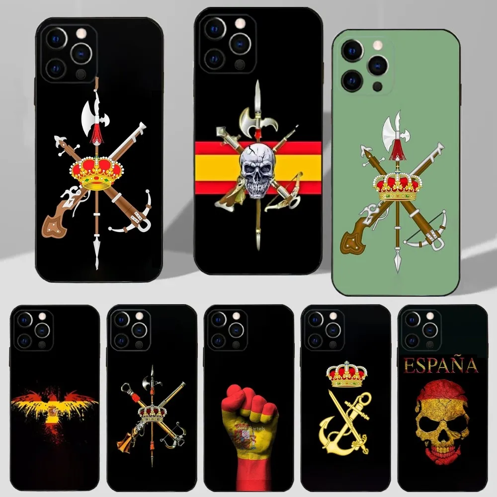 

S-Spanish L-Legion Phone Case For iPhone 16,15,14,13,12,11 Plus,Pro Max,XS,X,XR,SE,Mini,8,7 Soft Silicone Black Cover
