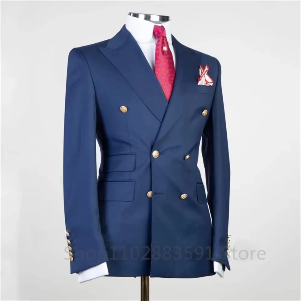 Men's Suit Handsome Solid Double Breasted Casual Slim Peaked Lapel Single Blazer Business 2026 Wedding Groom Dress Party