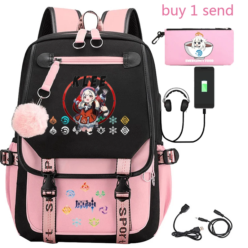 

2022 Fit Girls USB Pink Fashion Genshin Impact Nylon Bag Youth Academy Backpack